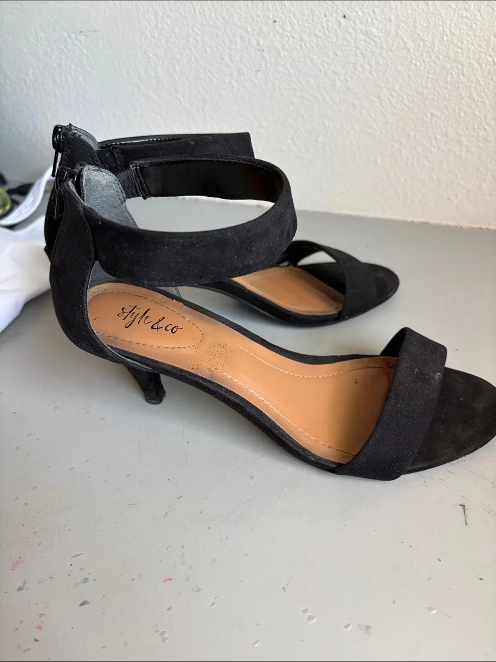 Style & Co. Black Suede Ankle-Strap Heels